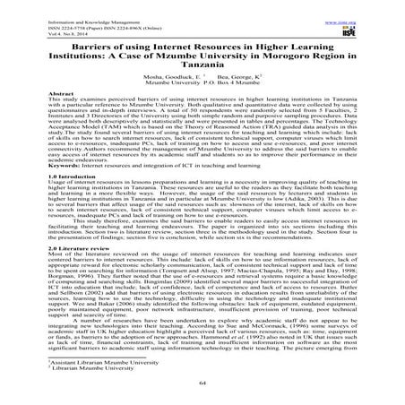 Barriers of using internet resources in higher learning institutions a case o...