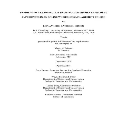 Barriers To E-Learning In Job Training--Government Employee Experiences In An...