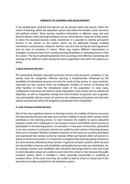 Barriers to learning