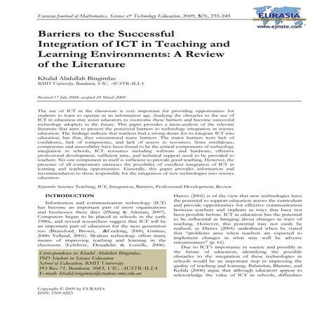 Barriers to the successful integraration of ICT