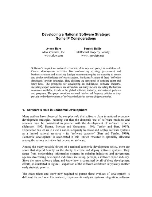 Developing a National Software Strategy: Some IP Considerations