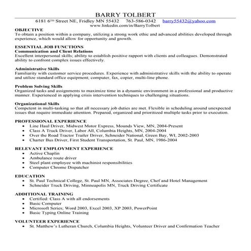 Barry T Skills Resume