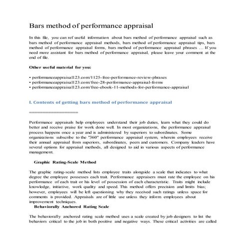 Bars method of performance appraisal
