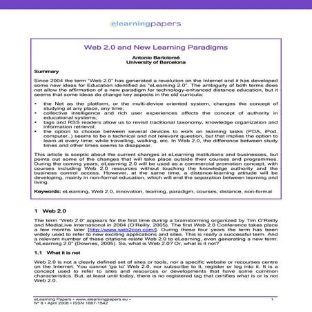 Web 2.0 and New Learning Paradigms