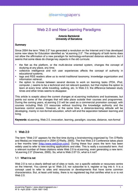 Web 2.0 and New Learning Paradigms