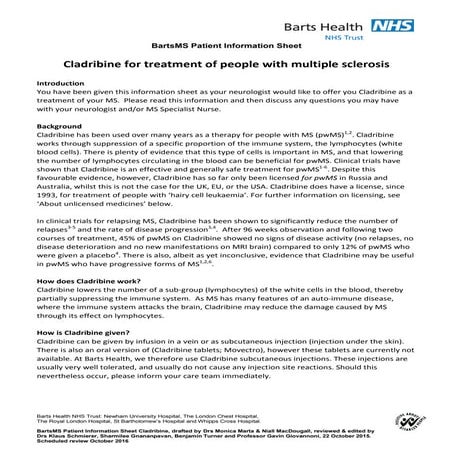 Barts ms clinical guidance for cladribine