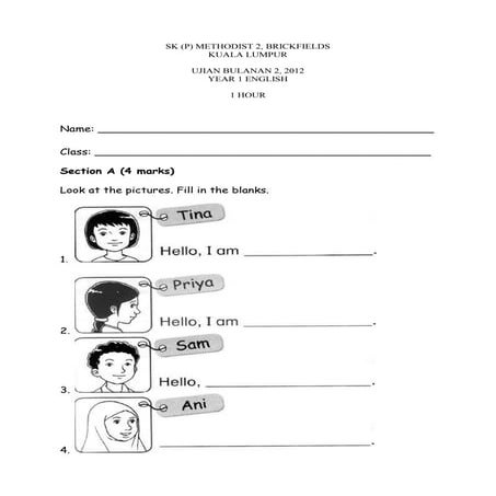 (Baru) kertas soalan bi tahun 1