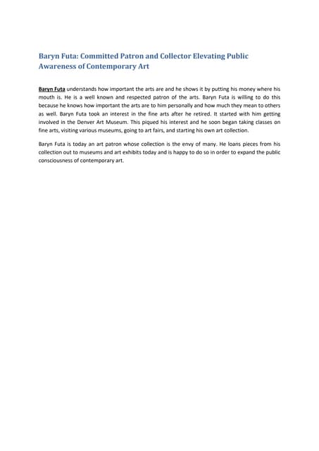 Baryn Futa: A Patron Dedicated to the Arts | PDF