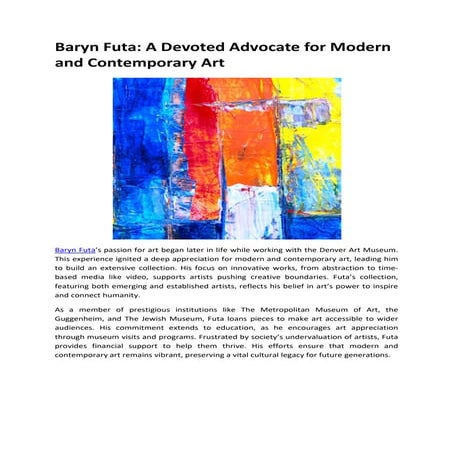 Baryn Futa’s Passion for Modern Art Preservation | PDF