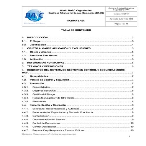 ESTANDAR INTERNACIONAL DE SEGURIDAD BASC 6.0.1. | PDF
