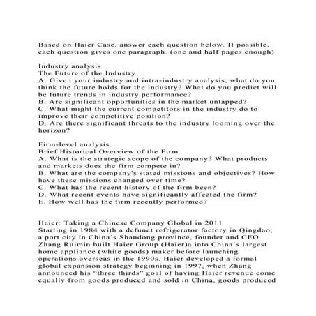 Based on Haier Case, answer each question below. If possible, each.docx