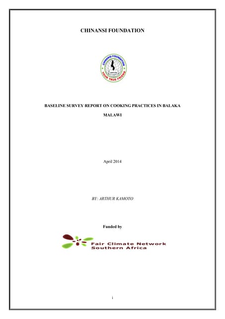 Baseline survey report on cooking practices in balaka malawi by arthur kamoto