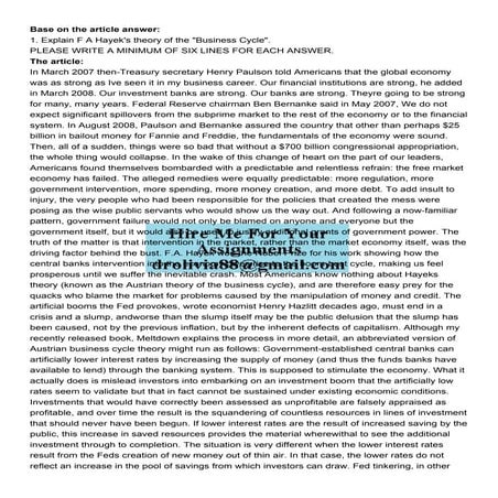 Base on the article answer 1 Explain F A Hayeks theory of.pdf
