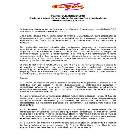 Base premio cubadisco 2012