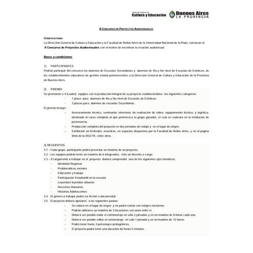 Bases 2do concurso de proyectos audiovisuales