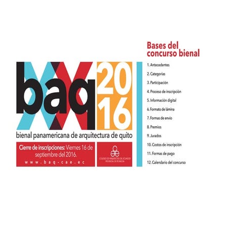 Bases del concurso XX Bienal Panamericana de Arquitectura de Quito 2016