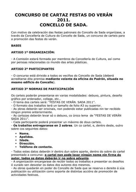 Bases concurso cartel festas sada 2011