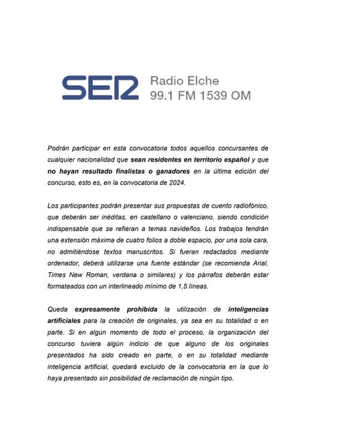 BASES Concurso de Cuentos Radio Elche 2025 61 Edición
