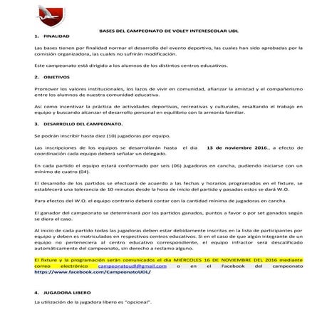 Bases Campeonato De Voley PDF