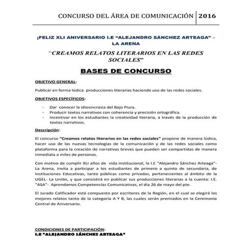 Bases del concurso de comunicación 2016 