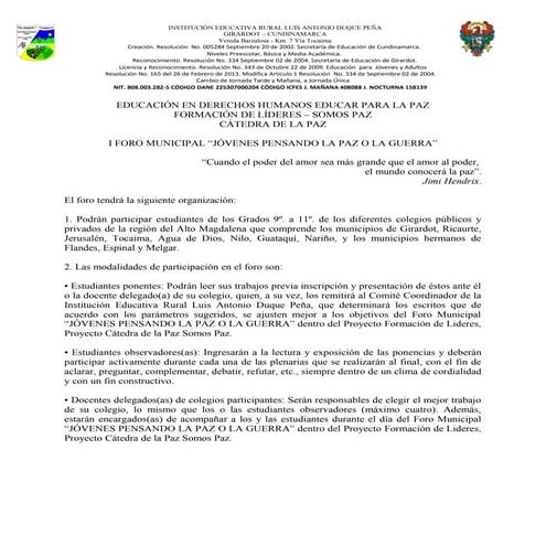 Bases de convocatoria catedra de la paz   foro