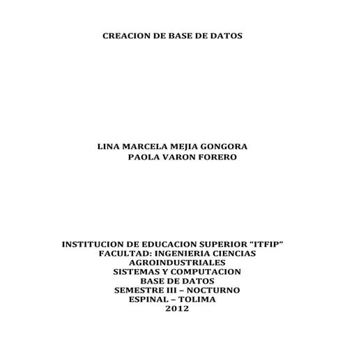 Bases de datos Lina Mejia y Paola Varon