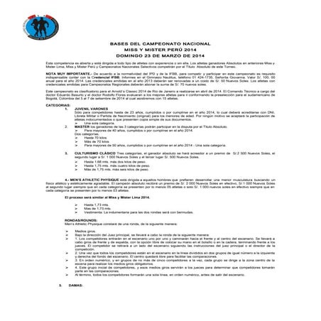 Bases del Miss y Mister Perú 2014