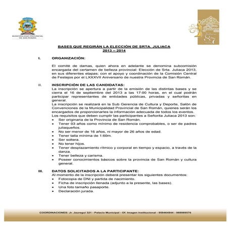 Bases Eleccion Srta Juliaca
