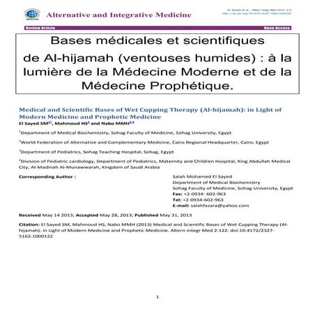 Hijamah - bases médicales - docteur El Sayed - FRENCH