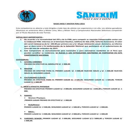 Bases Miss y Mister Perú 2015