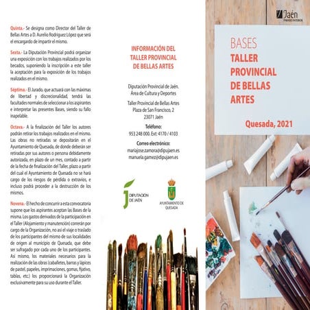 BASES TALLER PROVINCIAL DE BELLAS ARTES. Quesada, 2021