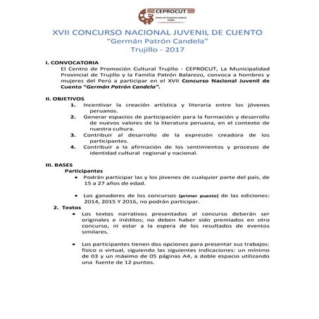 Bases XVII Concurso Nacional de Cuento 2017