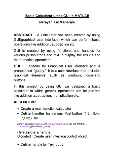 GUI based calculator using MATLAB