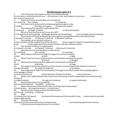 Basic aerodynamics quiz with answer key