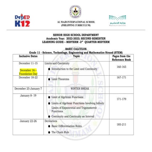 Basic Calculus  - STEM 11 learning guides