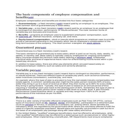 The basic components of employee compensation and benefits