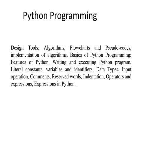Basic concept of Python.pptx includes design tool, identifier ...
