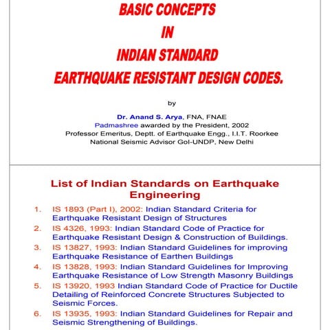 Basic concepts in indian standard eq design codes