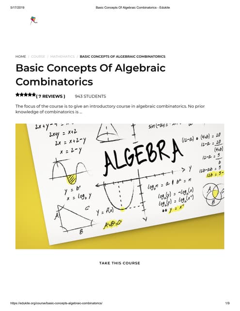 Basic Concepts Of Algebraic Combinatorics - Edukite | PDF | Homework ...