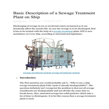 Basic description of a sewage treatment plant on ship | PDF
