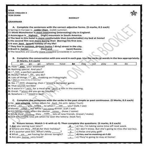 Basic english test term exam