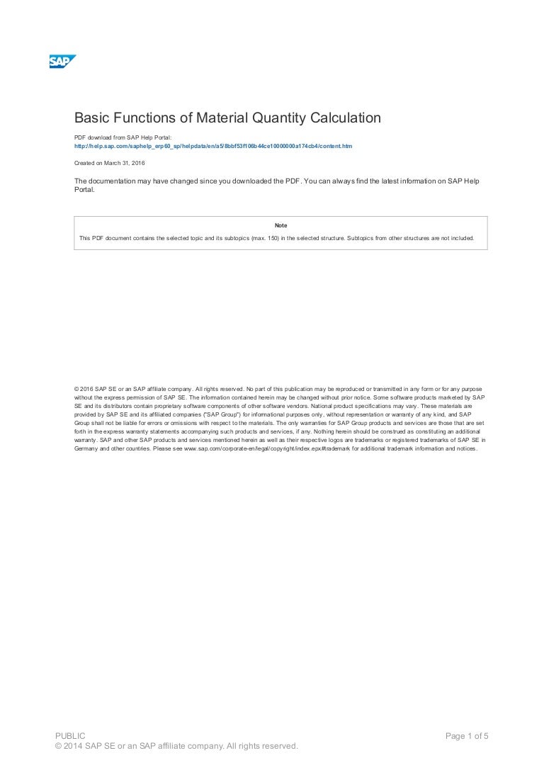 Basic functions of material quantity calculation