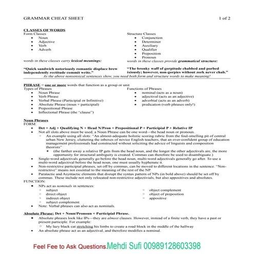Basic grammar cheat sheet کانون زبان جهان mehdi sufi