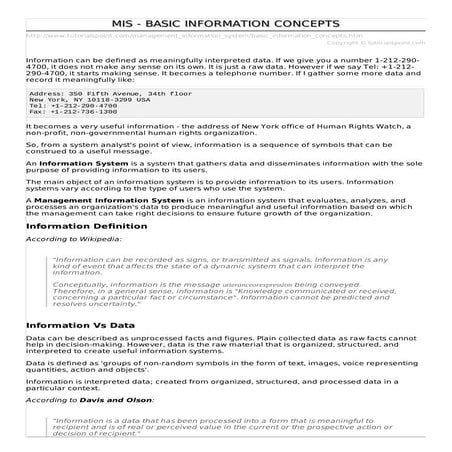 Basic information concepts of management of Information System