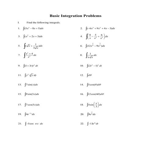 Basic Integration Problems Mathematics Calculus.pdf