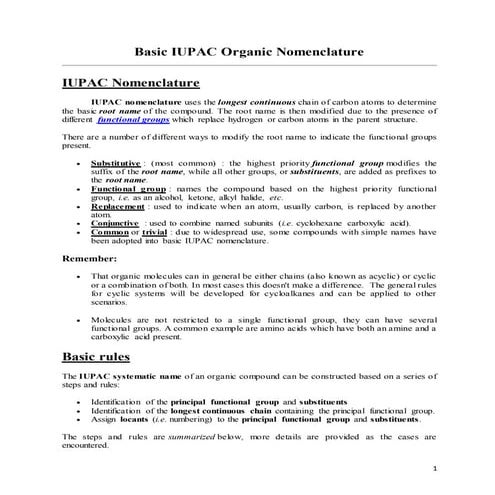 Basic iupac organic nomenclature