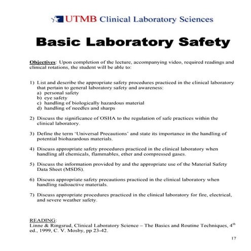 Basic Laboratory Safety Clinical Chemistry | PDF