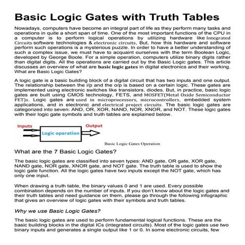 Basic Logic Gates with Truth Tables.pdf | Programming Languages | Computing