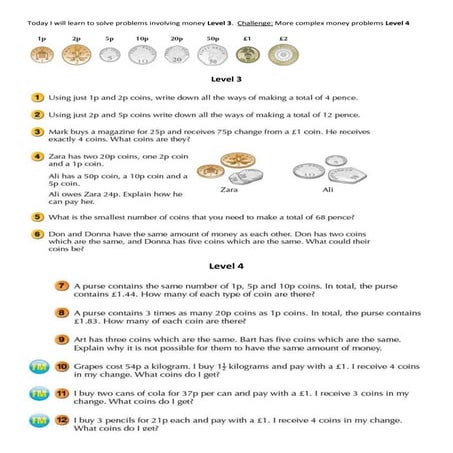 Basic money worksheet