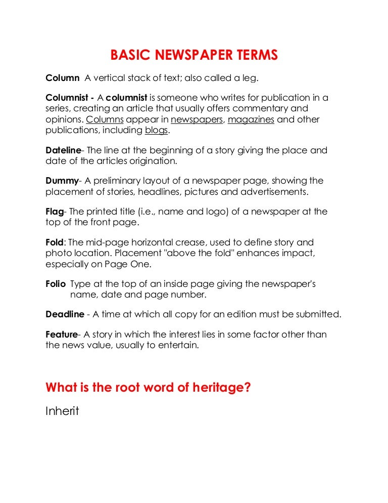 Basic Newspaper Terms